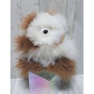 Alpaca Fur Teddy Bear Toy Soft 8” Plush Stuffed Animal Toy Fluffy Brown White